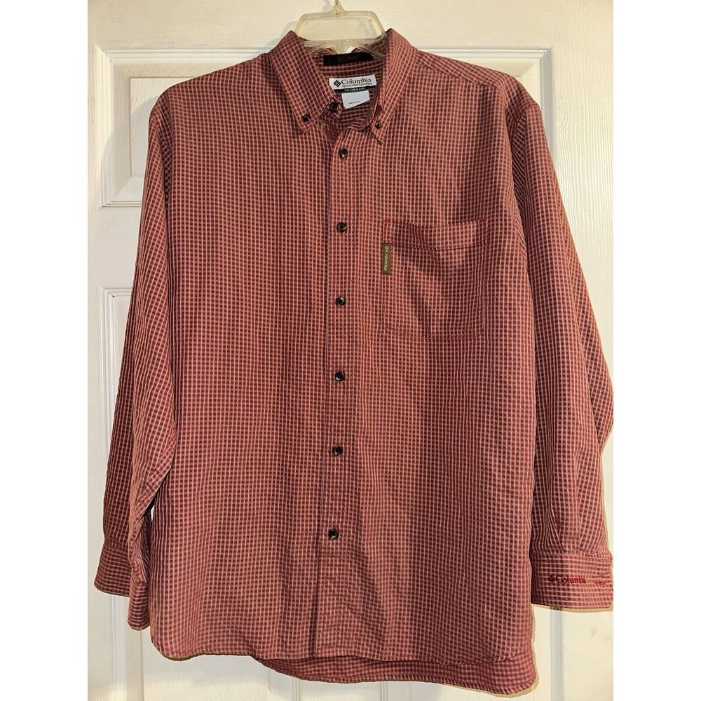 Columbia Shirt Mens L Checked Business Casual Long Sleeve Button Up Point Collar